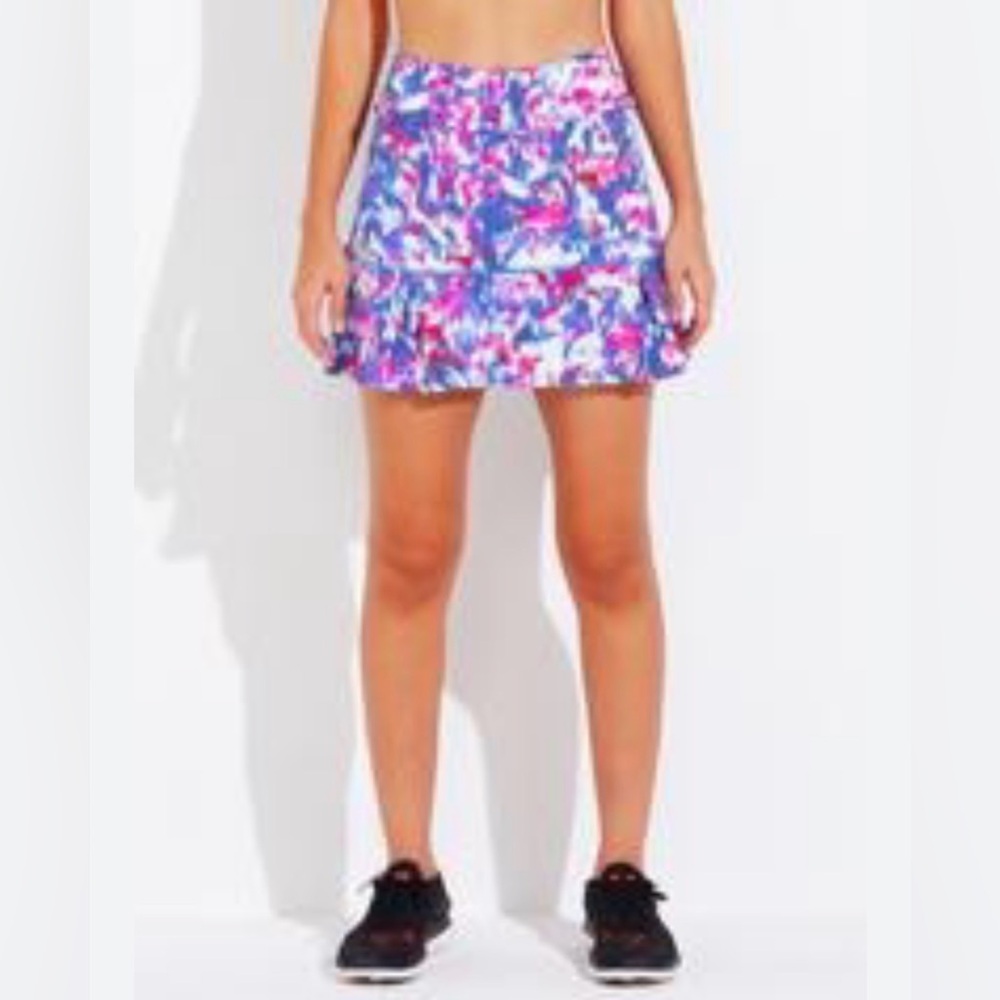 Dona Jo Women’s Gold Skort Blue And Pink Watercolor Size Small Tags Removed